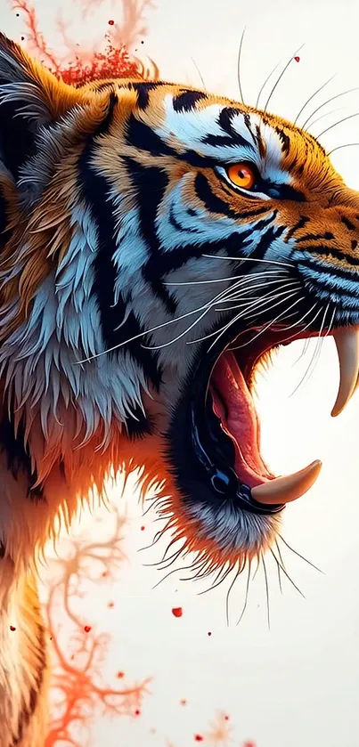 Fierce tiger roaring with vibrant details