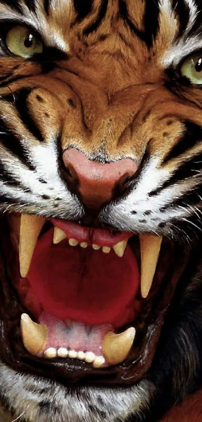 Roaring tiger close-up on mobile wallpaper.