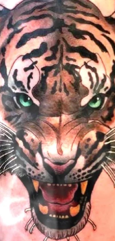 Fierce tiger tattoo design with vibrant colors on skin.