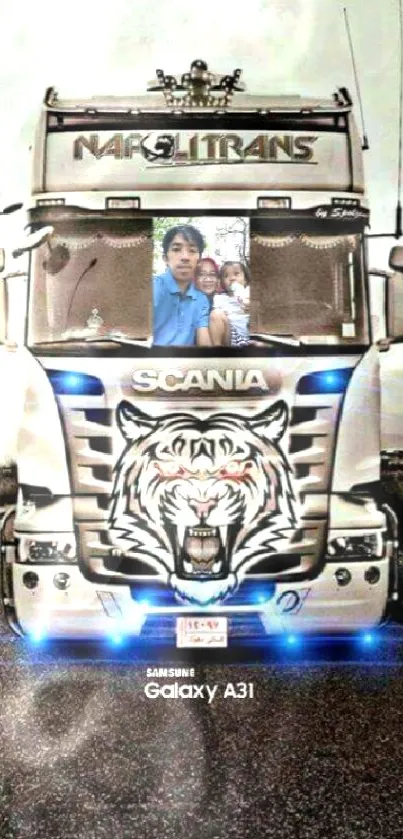 Fierce tiger art on a stylish truck on the open road.