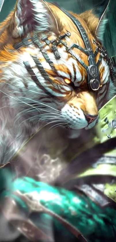 Fantasy artwork of a warrior cat in vibrant armor.