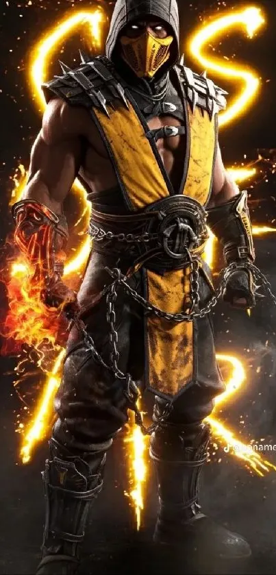 Fierce warrior with flames mobile wallpaper