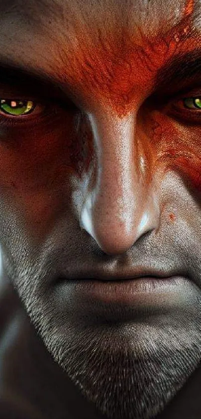 Fierce warrior with vibrant red detailing on mobile wallpaper.