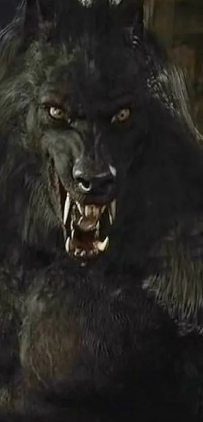 Fierce black werewolf with intense gaze, ideal for mobile wallpaper.