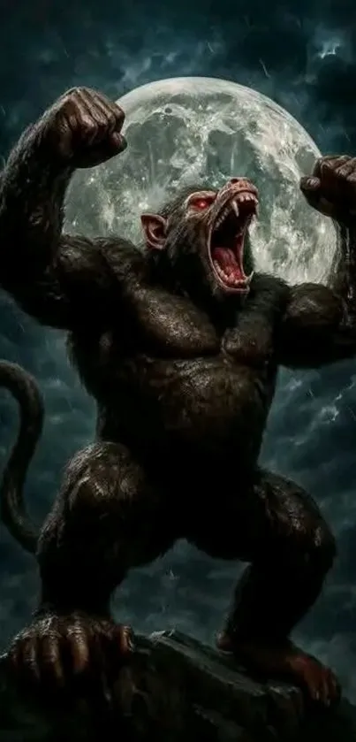 Fierce werewolf howling under a full moon.