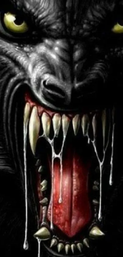 Fierce werewolf with open mouth in dark mobile wallpaper design.