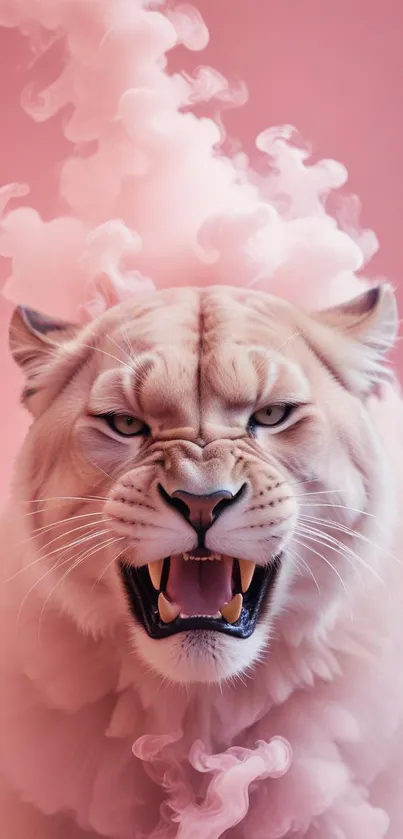 Vibrant white tiger with pink smoke mobile wallpaper.