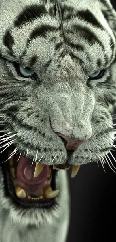 Fierce white tiger with blue eyes mobile wallpaper.