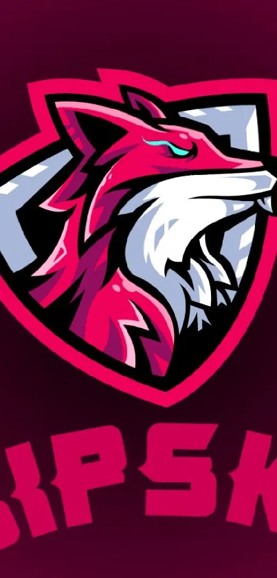 Fierce wolf logo with bold magenta on a mobile wallpaper.