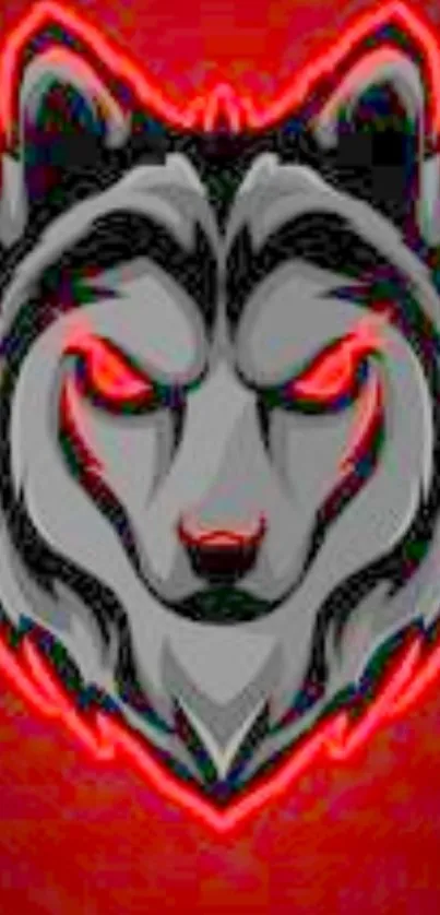 Neon-accented wolf face on red background wallpaper.