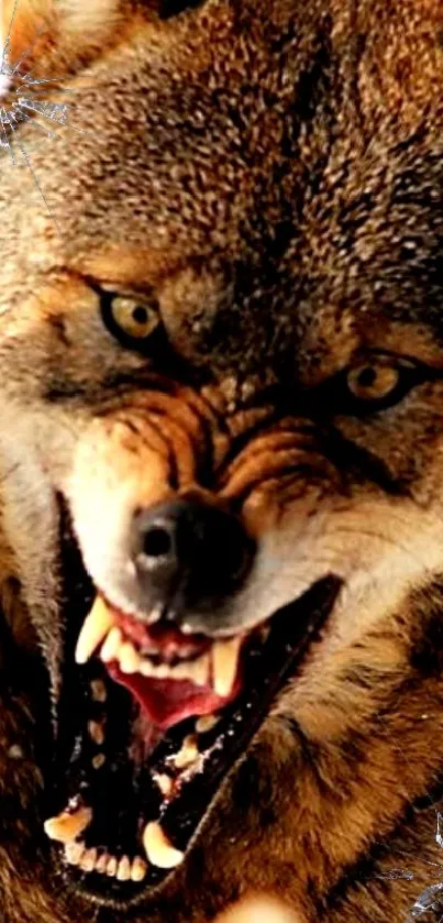 Fierce snarling wolf wallpaper for mobile.