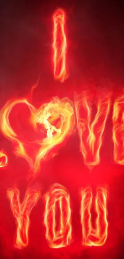 Fiery 'I Love You' text on red background.