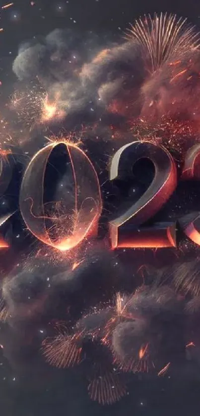 Fiery 2023 design with festive fireworks backdrop.