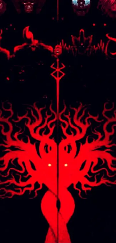 Fiery red abstract mobile wallpaper with symmetrical design.