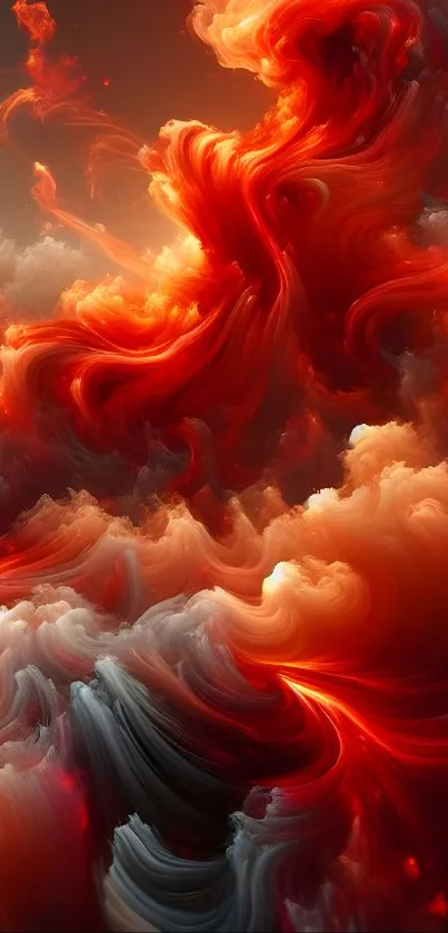 Fiery abstract clouds with red and orange swirls, creating a dramatic effect.