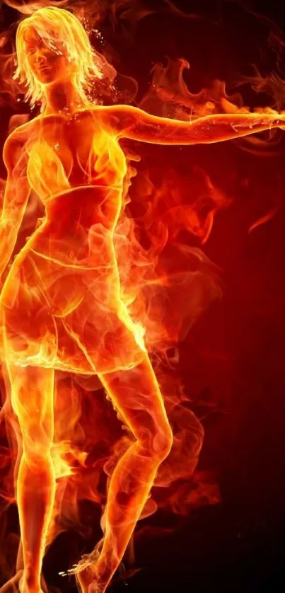 Fiery abstract female silhouette in vibrant flames.