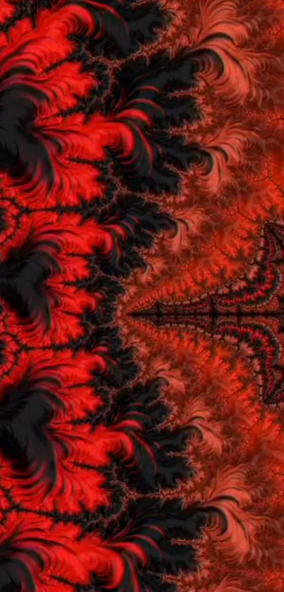 Fiery red fractal abstract mobile wallpaper design.