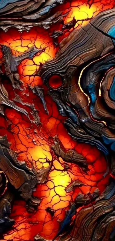 Fiery abstract lava texture with red and orange hues.