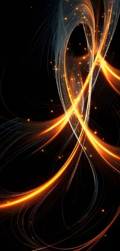 Abstract fiery light wallpaper with swirling design on a black background.