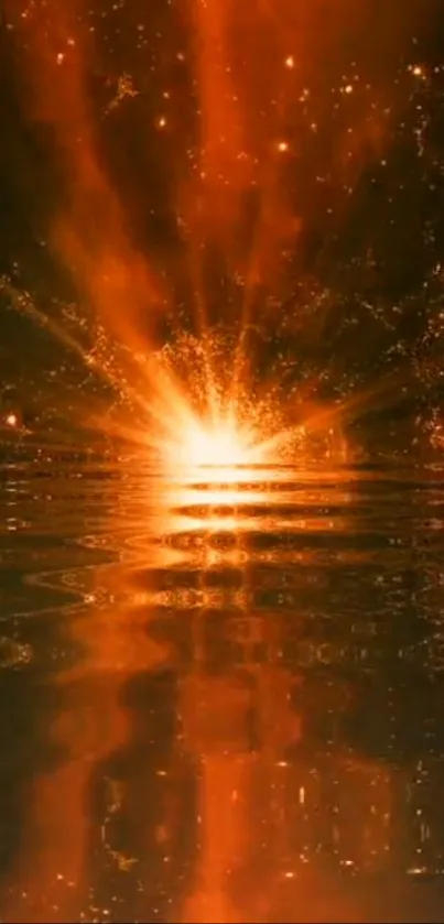 Fiery abstract light bursting over water reflections.