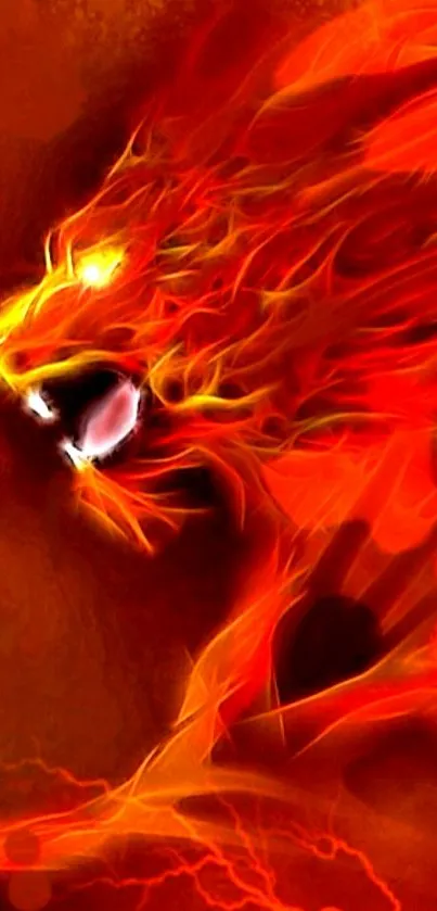 Fiery abstract lion artwork in bright red and orange tones for mobile wallpaper.