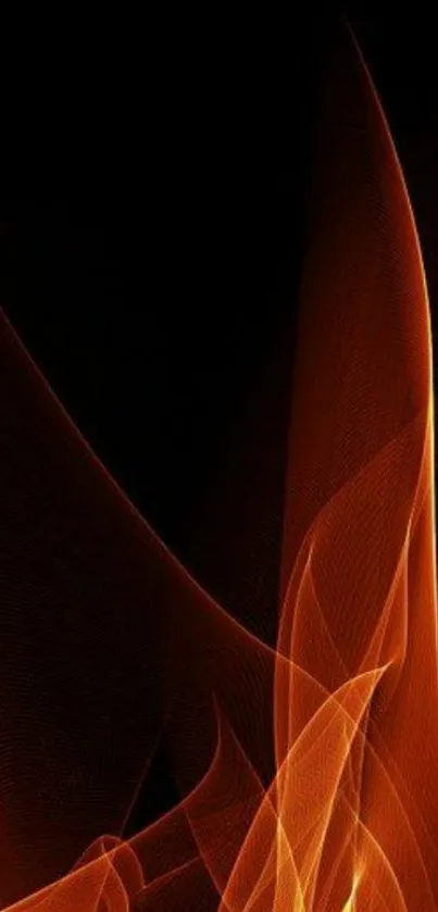 Orange abstract waves on black phone wallpaper.