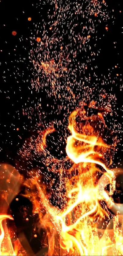 Fiery flames and sparks in abstract night design for mobile wallpaper.