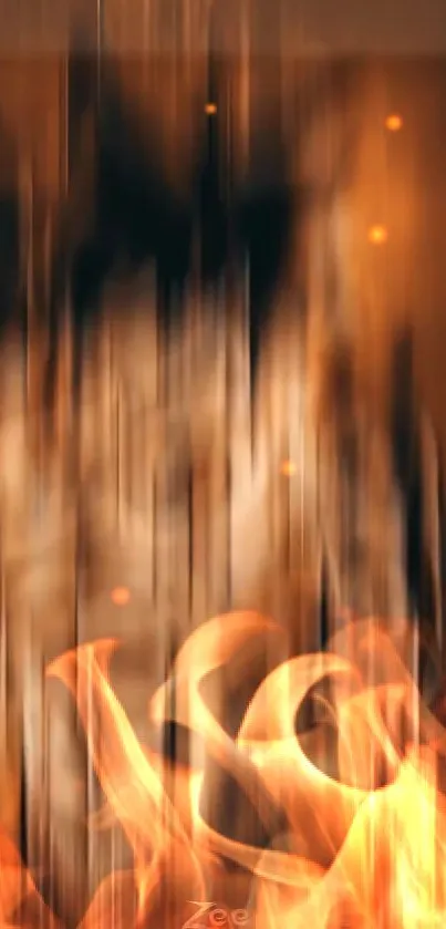 Abstract mobile wallpaper with dynamic amber flames.