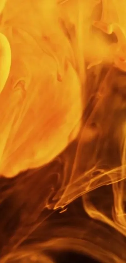 Fiery abstract mobile wallpaper with swirling orange and black design.
