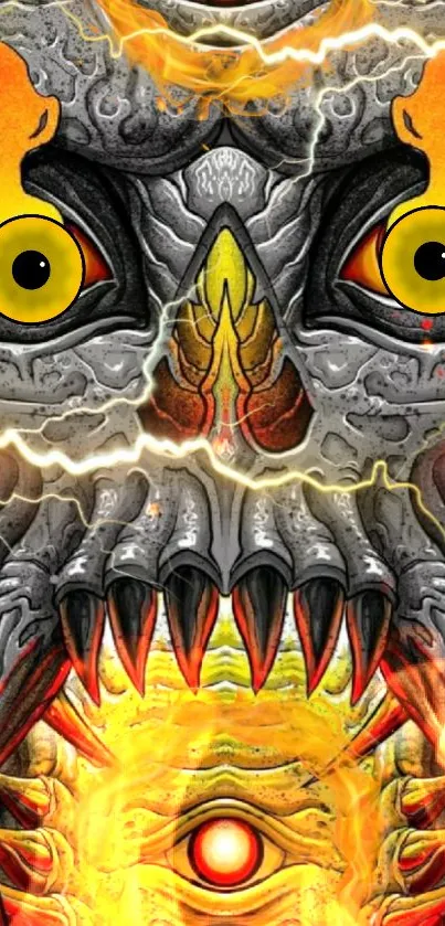 Fiery abstract monster art wallpaper with vivid colors and intricate design.