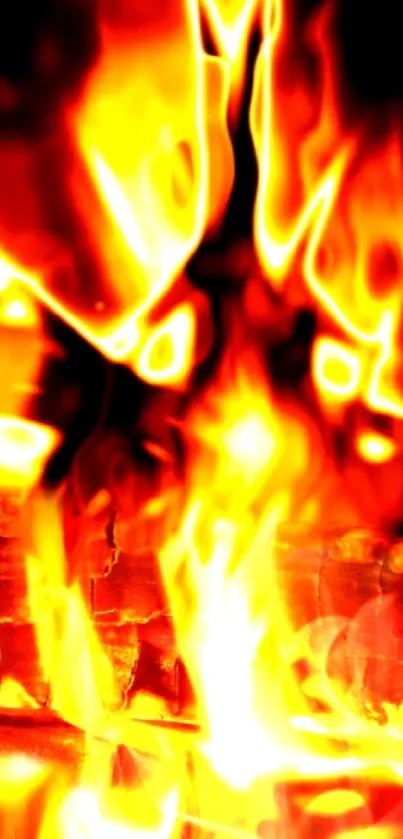 Fiery abstract wallpaper with vibrant flames and dark shadows.