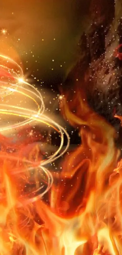 Abstract flames with swirling fire on a mobile wallpaper.