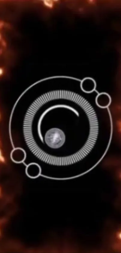 Fiery abstract wallpaper with glowing circular design and black background.