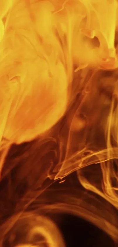 Fiery orange smoke swirls on a dark background.