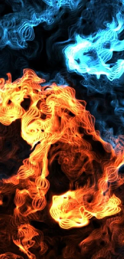 Abstract wallpaper with blue and orange smoke.