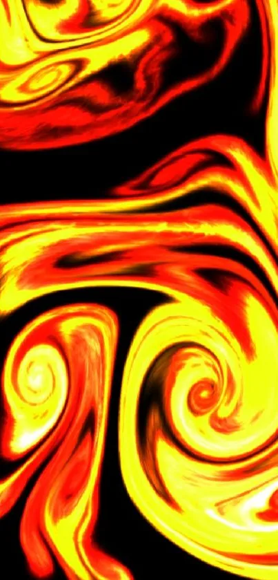 Fiery abstract swirls with red and yellow tones on a mobile phone wallpaper.