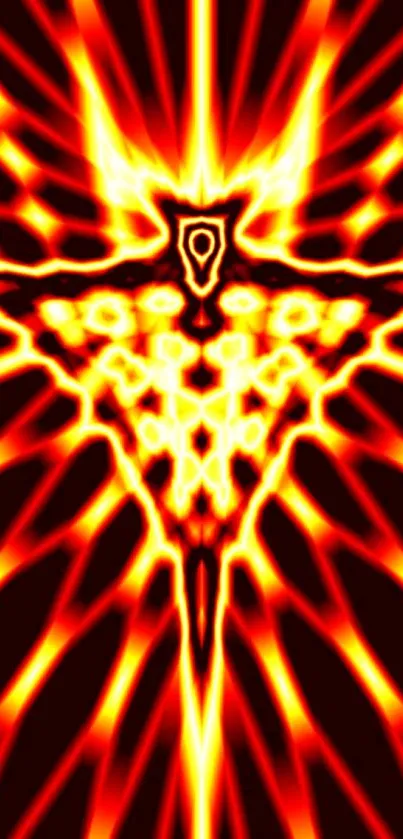 Fiery abstract symmetrical design with vibrant red-orange energy patterns.