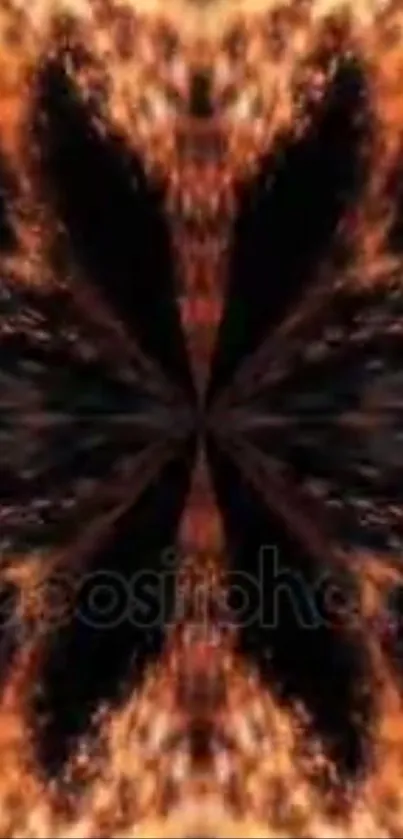 Fiery abstract kaleidoscope design on black background.