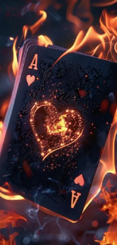 Ace of Hearts card engulfed in flames.