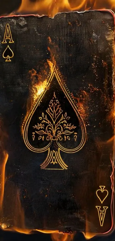 Burning Ace of Spades card mobile wallpaper.
