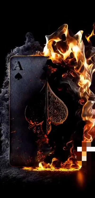 Fiery ace of spades card with vibrant flames on dark background.