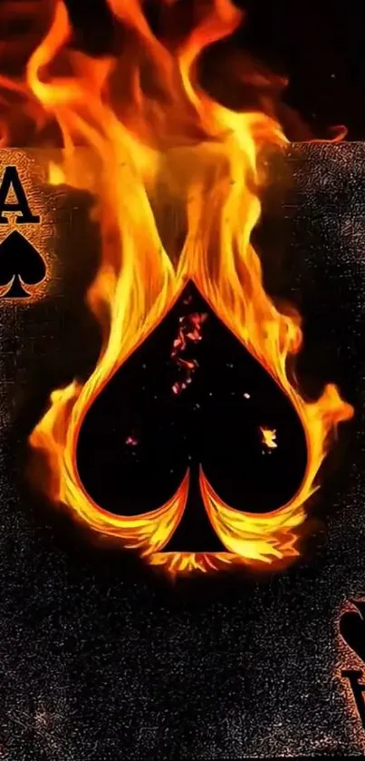 Ace of Spades card with fiery flames design.