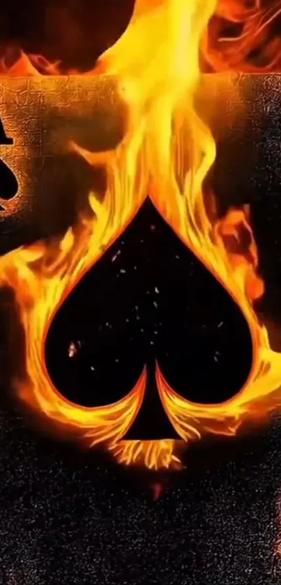 Fiery Ace of Spades on black background.