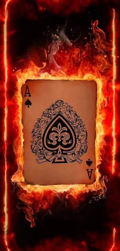 Fiery Ace of Spades card with vibrant flames.