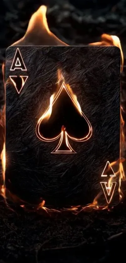 Ace of Spades card engulfed in flames for wallpaper.