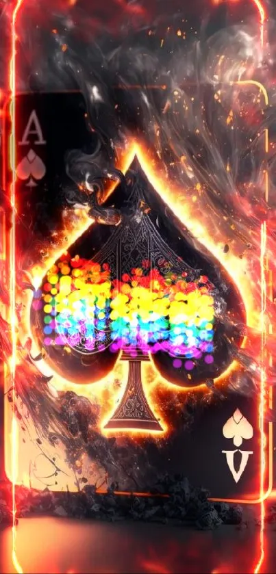Fiery Ace of Spades card with glowing flames.