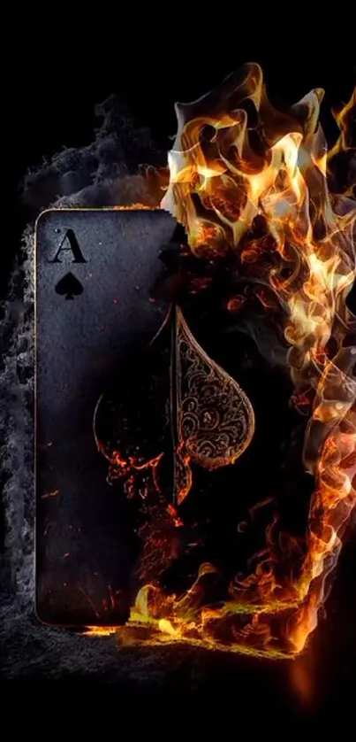 Ace of Spades card burning with flames.