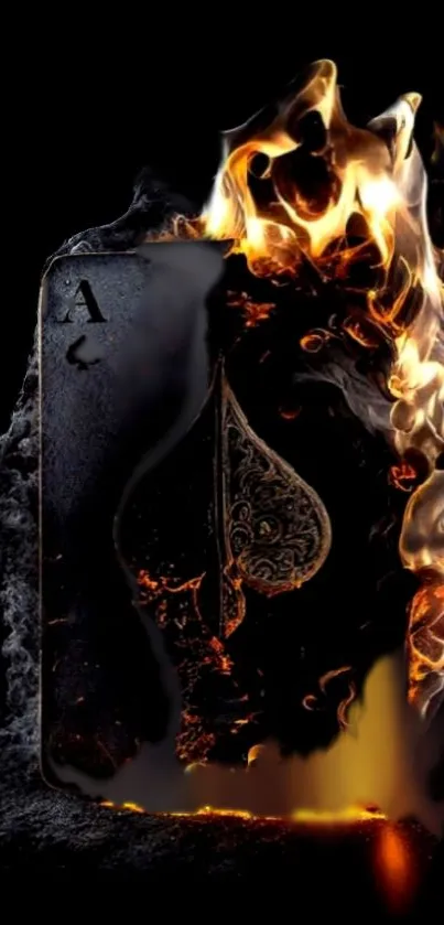 Ace of Spades card engulfed in dramatic flames.