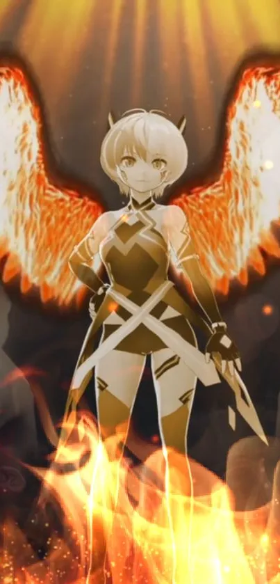 Anime character with fiery wings and energetic pose.