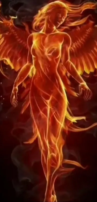 A fiery angel with glowing wings in a fantasy art style.